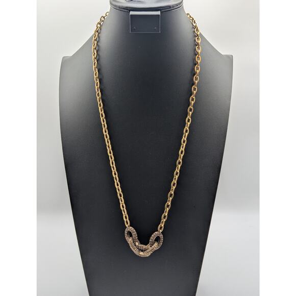J. Crew Brown Crystal Encrusted Interlocking Link Toggle Clasp 30" Necklace - Picture 1 of 10